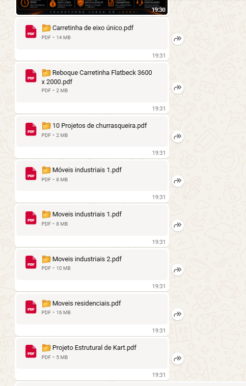 Exemplo dos arquivos digitais de projetos enviados pelo WhatsApp